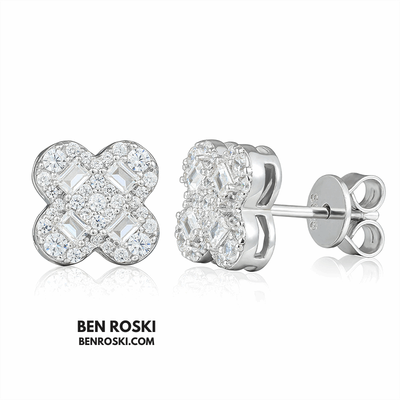 Clover Shape Stud Earrings Sterling Silver, Gold, or Rose Gold | VVS Moissanite | GRA Certified