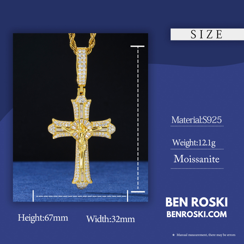 Crucifix Moissanite Cross Pendant Sterling Silver, Gold & Rose Gold | VVS Moissanite | GRA Certified
