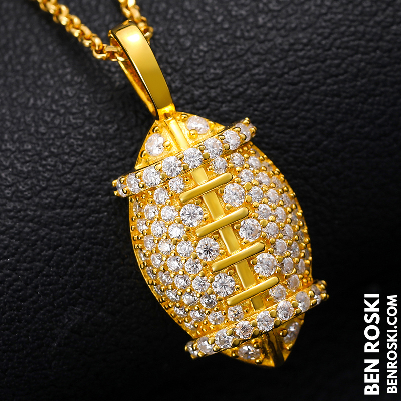 Moissanite Football Pendant Necklace Sterling Silver, Gold, or Rose Gold | VVS Moissanite | GRA Certified