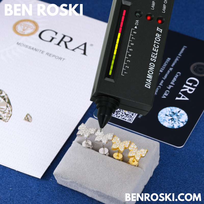 Butterfly Stud Earrings Sterling Silver, Gold, or Rose Gold | VVS Moissanite | GRA Certified