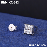 Square Cluster Stud Earrings Sterling Silver or Gold/Rose Gold Plated | VVS Moissanite | GRA Certified