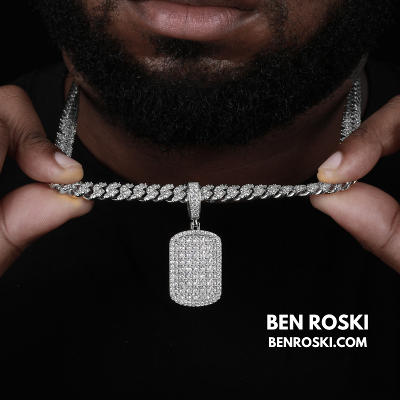 Iced Moissanite Rectangular Pendant Sterling Silver, Gold or Rose Gold Plated | VVS Moissanite | GRA Certified