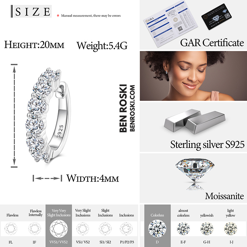 Hoop Earrings Sterling Silver, Gold, or Rose Gold | VVS Moissanite | GRA Certified