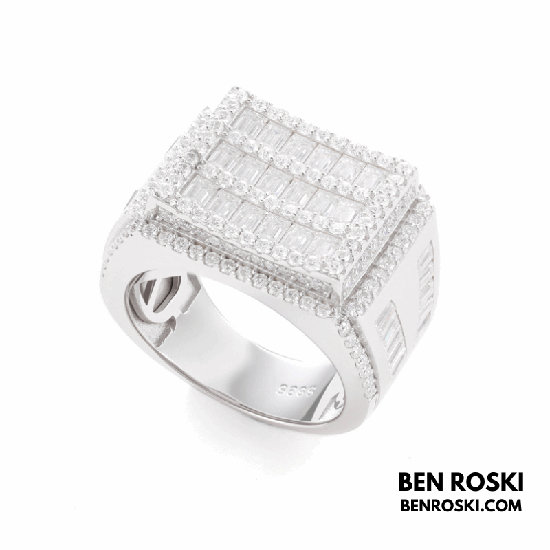 Square Baguette Cluster Ring Sterling Silver | VVS Moissanite | GRA Certified