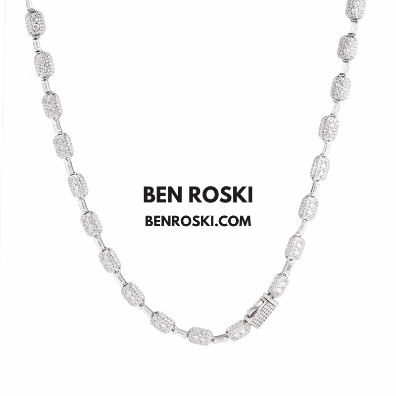 7MM Moissanite Cushion Link Chain Necklace – 22 Inch Sterling Silver, Gold, or Rose Gold | VVS D Color Stones | GRA Certified