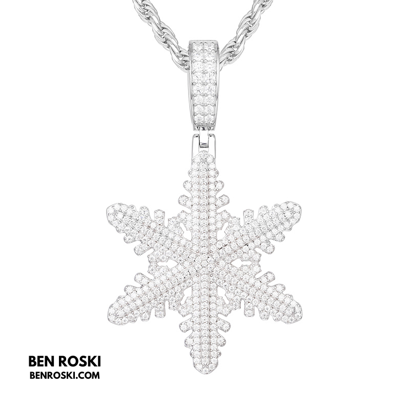 Iced Snowflake Pendant Sterling Silver or Gold/Rose Gold Plated | VVS Moissanite | GRA Certified