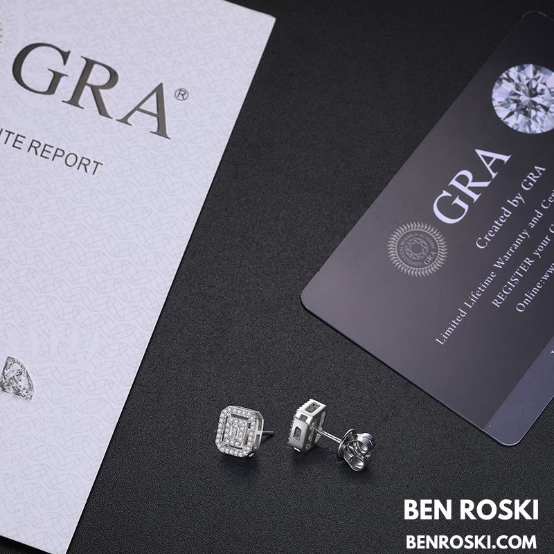 Emerald Halo Stud Earrings Sterling Silver, Gold & Rose Gold | VVS Moissanite | GRA Certified