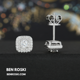 Cushion Halo Stud Earrings Sterling Silver, Gold, or Rose Gold | VVS Moissanite | GRA Certified