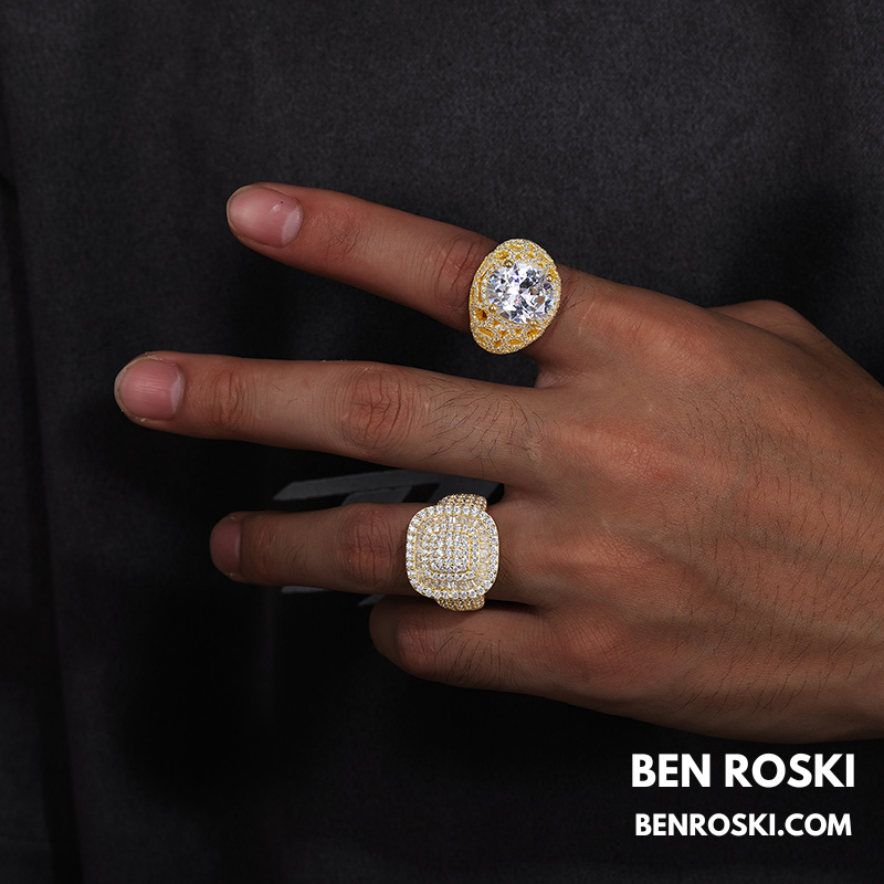 Iced-Out Moissanite Square Cluster Ring Sterling Silver, Gold, Rose Gold & Silver | GRA Certified