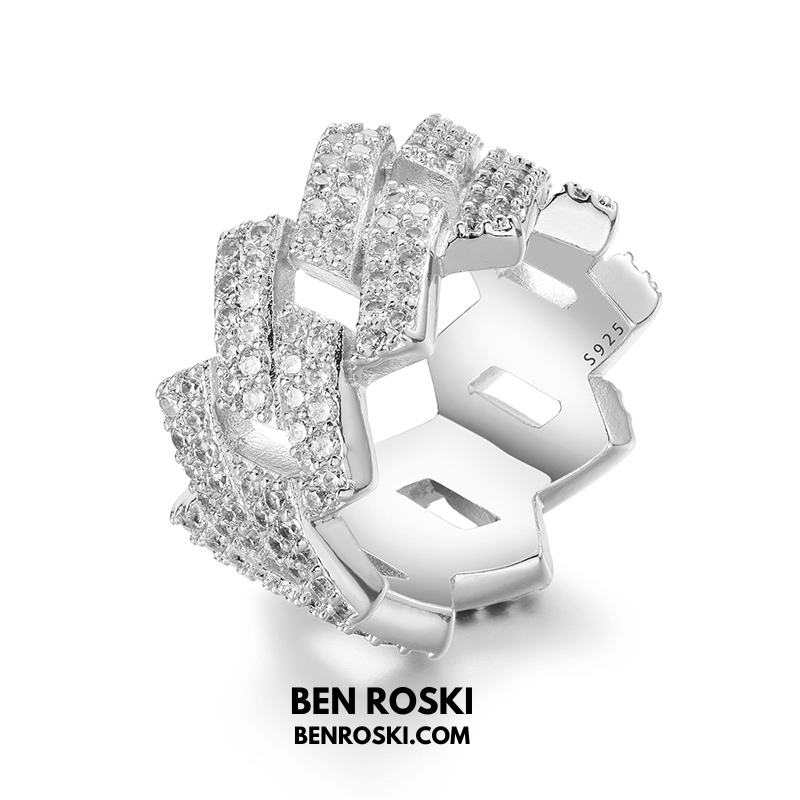 Cuban Link Band Ring Sterling Silver | VVS Moissanite| Gold, Silver & Rose Gold | GRA Certified