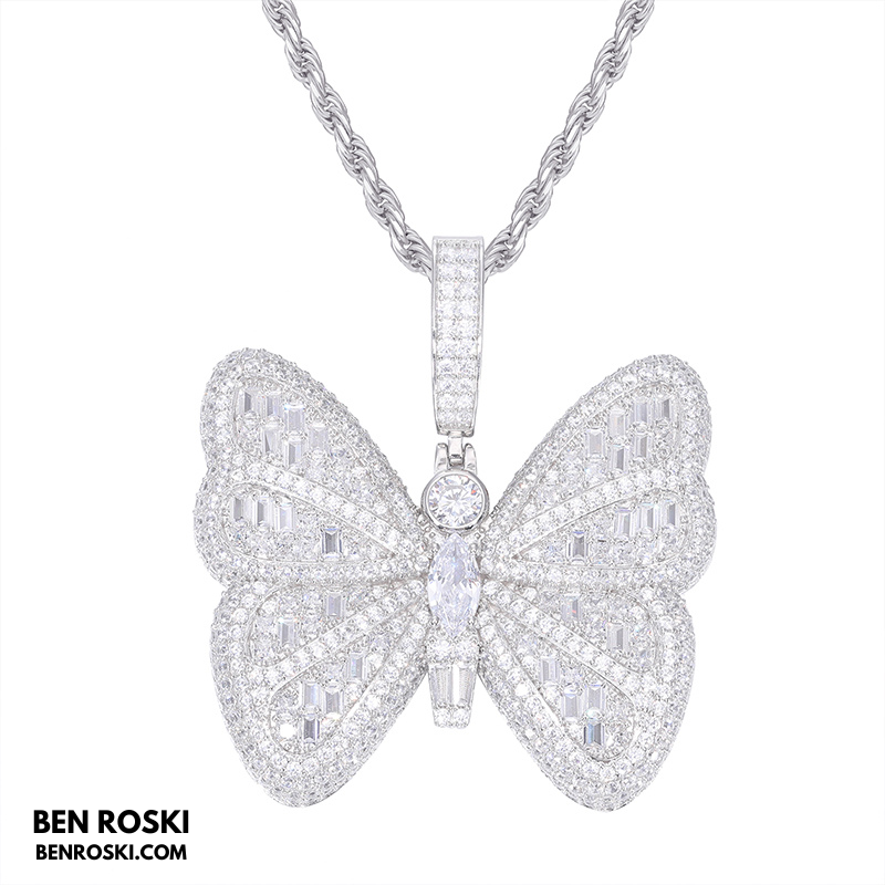 Butterfly Pendant Sterling Silver or Gold / Rose Gold Plated | VVS Moissanite | GRA Certified