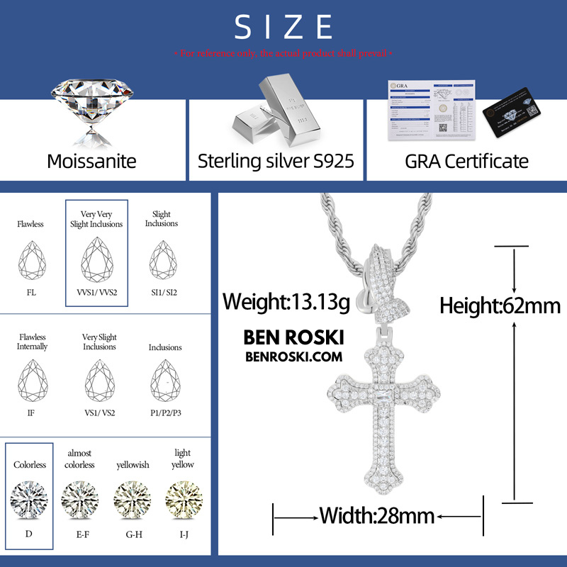 Moissanite Cross Pendant with Praying Hands Bail Sterling Silver, Gold, or Rose Gold | VVS Moissanite | GRA Certified