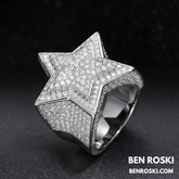 Star Iced-Out Ring Sterling Silver or Gold/Rose Gold Plated | VVS Moissanite | GRA Certified
