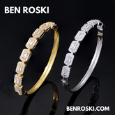 20MM Moissanite Emerald Cluster Bangle Sterling Silver | GRA Certified