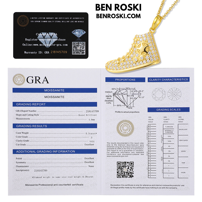 Sneaker Pendant Sterling Silver or Gold / Rose Gold Plated | VVS Moissanite | GRA Certified