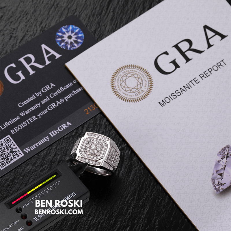 Iced Square Cluster Ring – 17MM Width | VVS1 Moissanite | GRA Certified