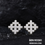 Geometric Cluster Stud Earrings Sterling Silver, Gold, or Rose Gold | VVS Moissanite | GRA Certified