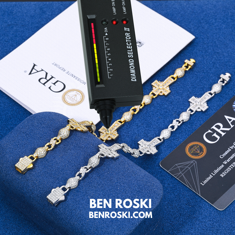 Moissanite Cross Link Bracelet Sterling Silver, Gold, or Rose Gold | VVS Moissanite | GRA Certified