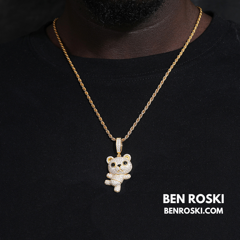 Dancing Teddy Bear Pendant Sterling Silver, Gold & Rose Gold | VVS Moissanite | GRA Certified