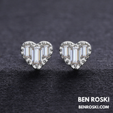 Heart Baguette Stud Earrings Sterling Silver, Gold, or Rose Gold | VVS Moissanite | GRA Certified