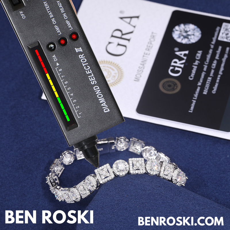 8MM Moissanite Bracelet – Round & Square Link Design | 7" / 8" | Silver, Gold, or Rose Gold | GRA Certified