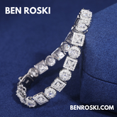 8MM Moissanite Bracelet – Round & Square Link Design | 7" / 8" | Silver, Gold, or Rose Gold | GRA Certified