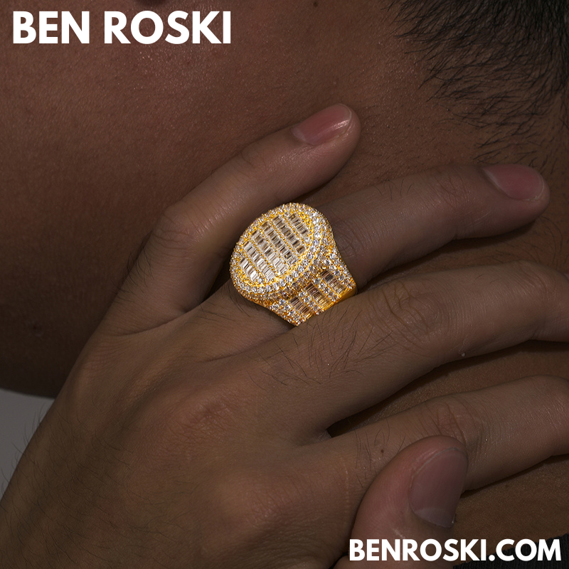 Baguette & Round Moissanite Statement Ring Sterling Silver, Gold & Rose Gold Plated | Sizes 9, 10, 11 | GRA Certified