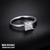 Princess Cut Moissanite Solitaire Ring Sterling Silver, Gold or Rose Gold | VVS Moissanite | GRA Certified