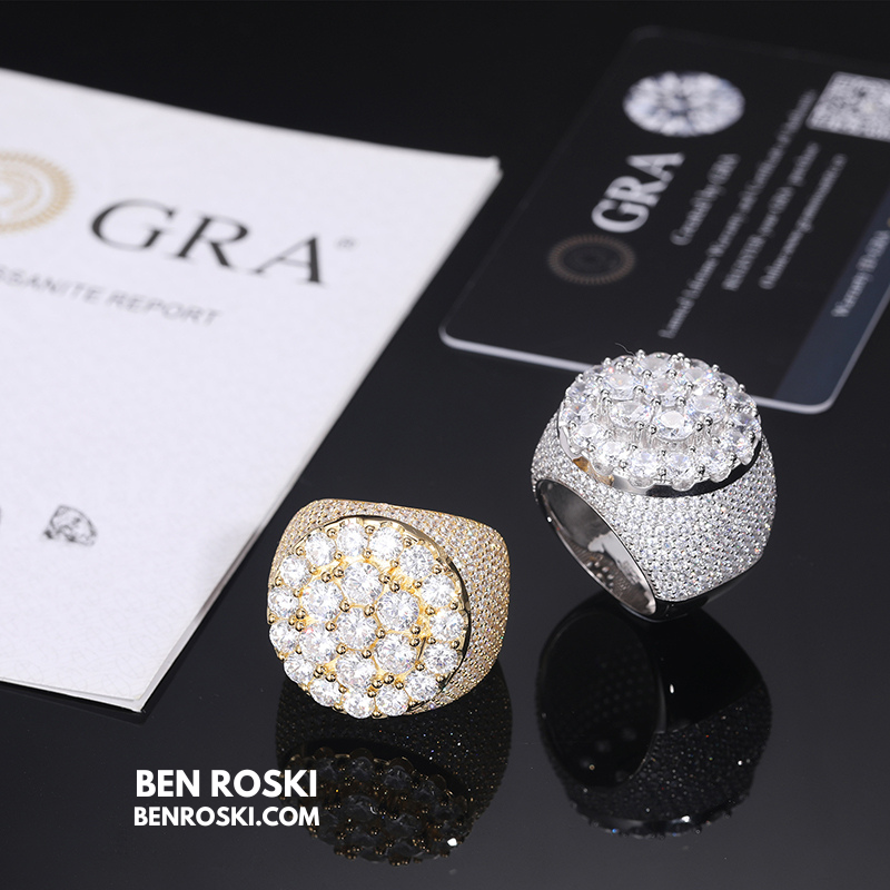 Iced Moissanite Cluster Ring Sterling Silver | VVS1 Moissanite | GRA Certified | Gold & Rose Gold Available