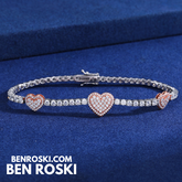 Heart Moissanite Tennis Bracelet – 12MM | 7–8 Inch | 12.28g | S925 Silver, Gold, or Rose Gold | VVS1 Moissanite | GRA Certified
