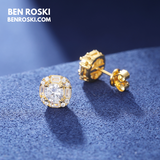 Baguette Halo Stud Earrings Sterling Silver or Gold/Rose Gold Plated | VVS Moissanites | GRA Certified