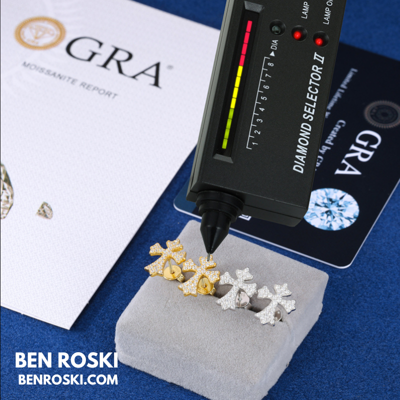 Cross Moissanite Stud Earrings Sterling Silver, Gold & Rose Gold | VVS Moissanite | GRA Certified