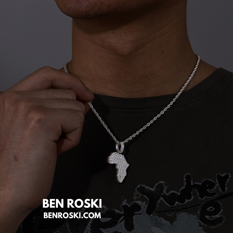 Africa Map Moissanite Pendant Sterling Silver or Gold/Rose Gold Plated | VVS Moissanite | GRA Certified