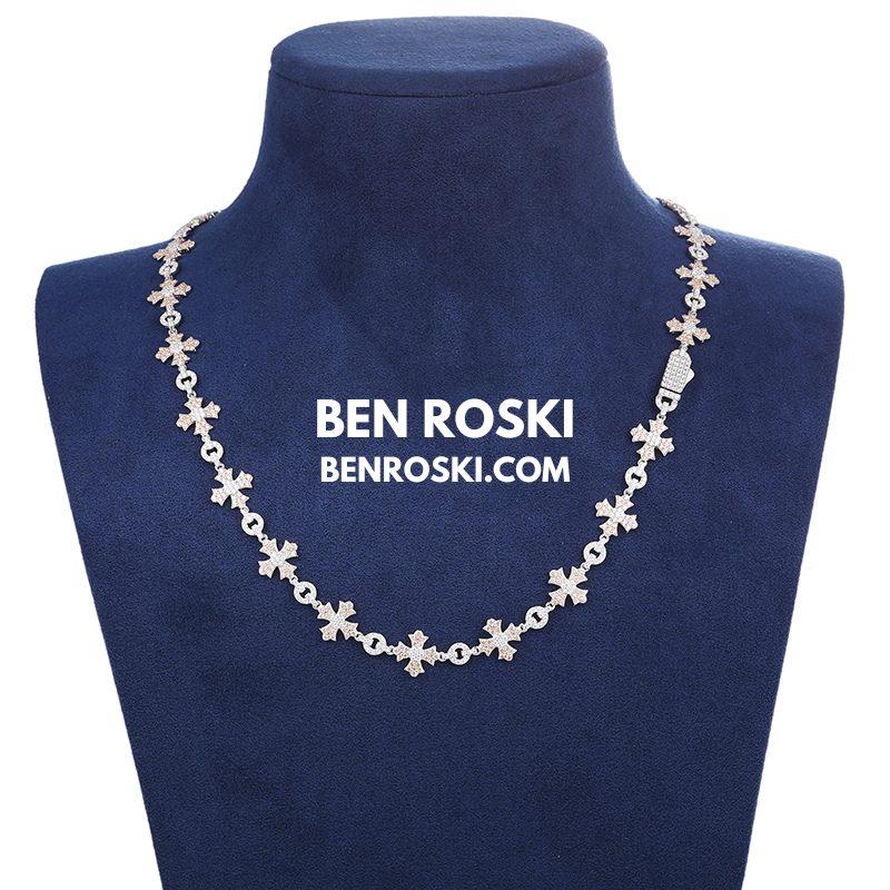 12MM Moissanite Cross Link Chain Sterling Silver, Gold, or Rose Gold | GRA Certified