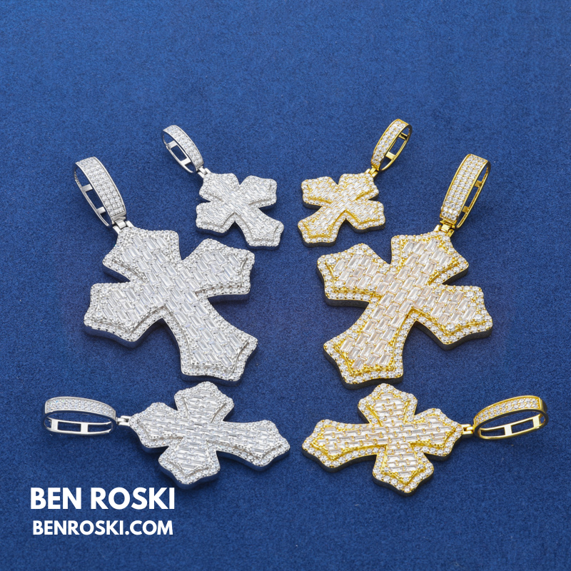 Moissanite Cross Pendant Sterling Silver or Gold & Rose Gold Plated | VVS Moissanite | GRA Certified