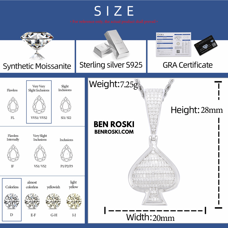 Spade Moissanite Pendant Sterling Silver, Gold, or Rose Gold | VVS Moissanite | GRA Certified