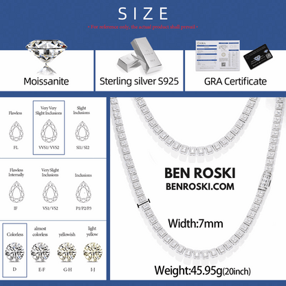 Square Cluster Moissanite Chain – 7MM Width | 20 Inch | 45.95g | GRA Certified