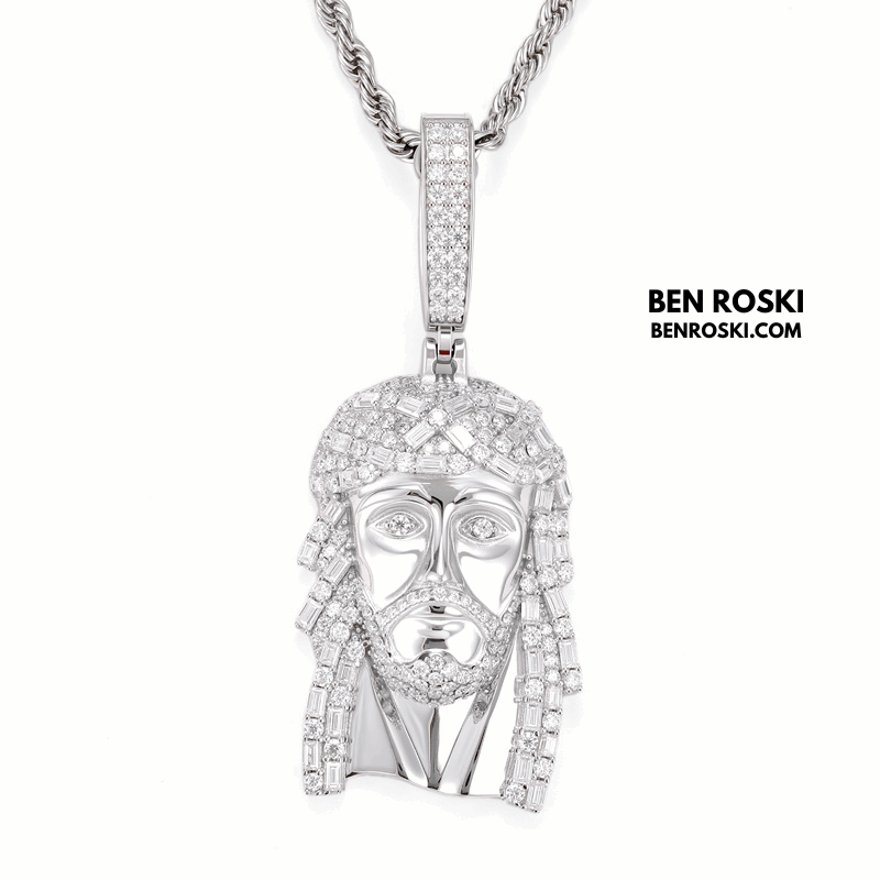 Jesus Face Pendant Sterling Silver, Gold, or Rose Gold | VVS Moissanite | GRA Certified