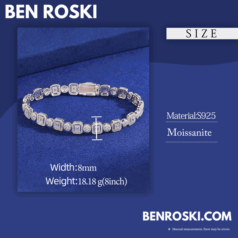 Square Cluster Link Bracelet – 8MM Width | VVS1 Moissanite | GRA Certified