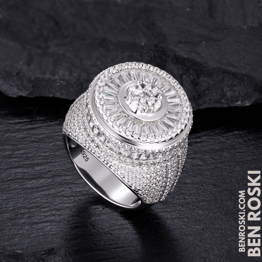 Round Baguette Cluster Ring – 21MM Width | VVS1 Moissanite | GRA Certified