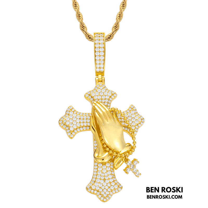 Praying Hands Cross Pendant – 71MM Height | VVS1 Moissanite | GRA Certified