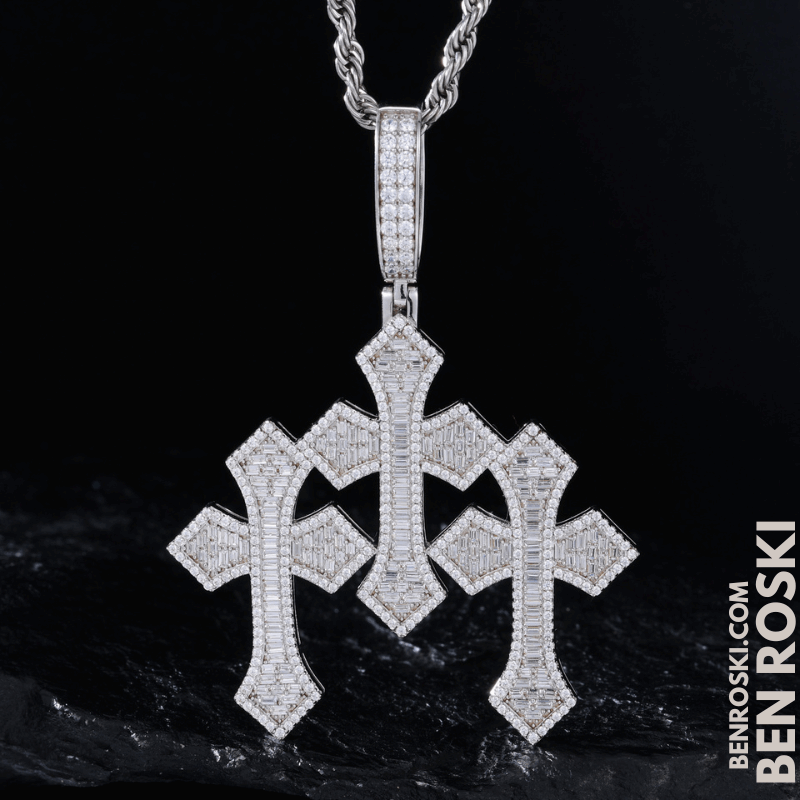 Triple Cross Moissanite Pendant – 69MM Height | VVS1 Moissanite | GRA Certified