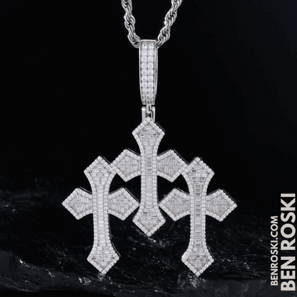 Triple Cross Moissanite Pendant – 69MM Height | VVS1 Moissanite | GRA Certified