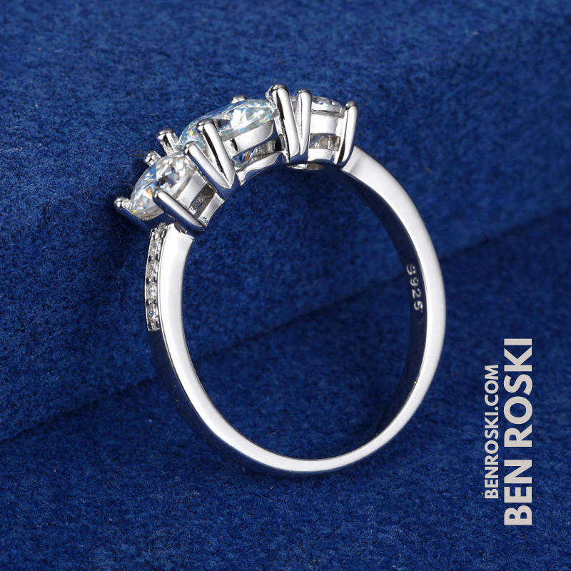 Three-Stone Moissanite Ring – 8MM Width | VVS1 Moissanite | GRA Certified
