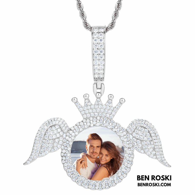Angel Wings Custom Photo Pendant – 55MM Height | 12.24g | VVS1 Moissanite | GRA Certified