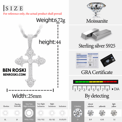 Moissanite Cross Pendant Sterling Silver, Gold & Rose Gold | VVS Moissanite | GRA Certified