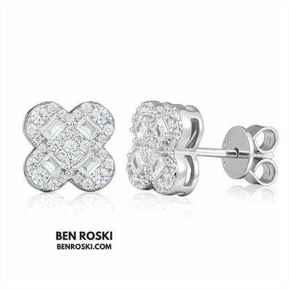 Clover Shape Stud Earrings Sterling Silver, Gold, or Rose Gold | VVS Moissanite | GRA Certified