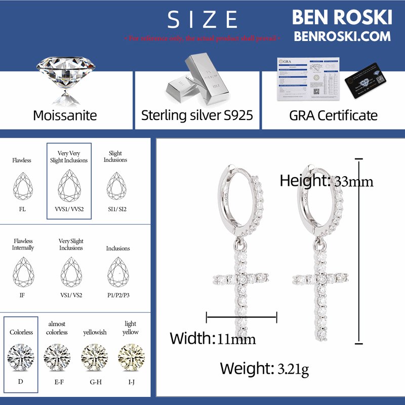 Moissanite Cross Hoop Earrings Sterling Silver, Gold, or Rose Gold | VVS Moissanite | GRA Certified