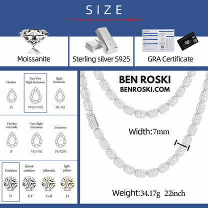 Cushion Link Moissanite Chain – 7MM Width | 22 Inch | 34.17g | GRA Certified