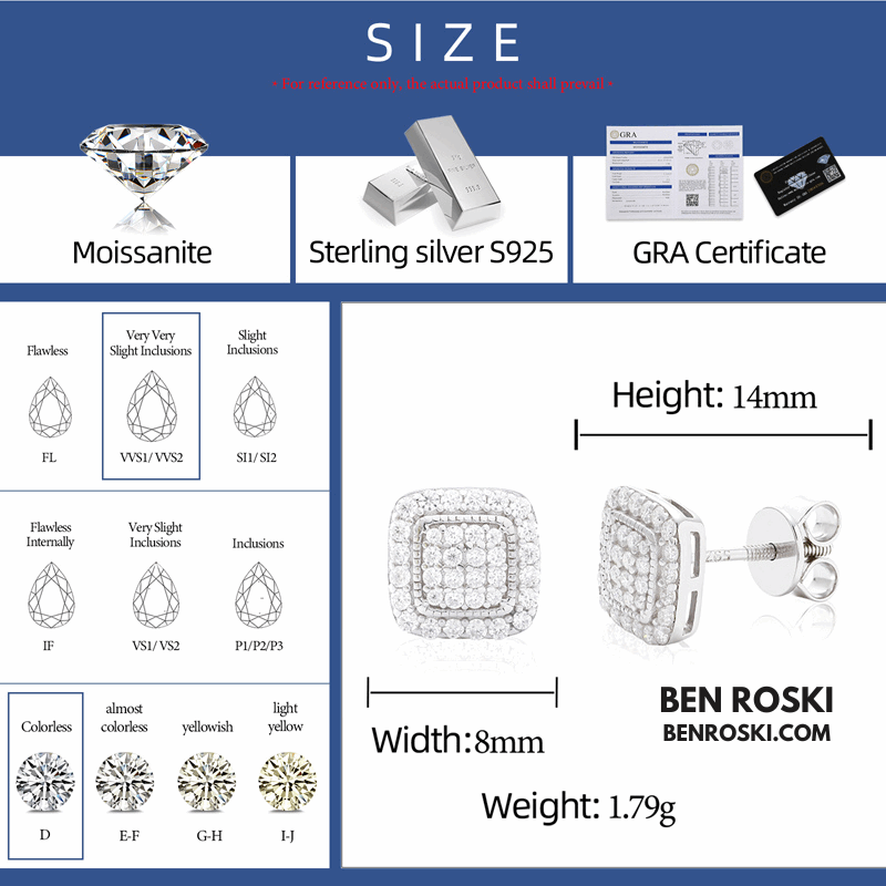 Cushion Cluster Stud Earrings Sterling Silver, Gold, or Rose Gold | VVS Moissanite | GRA Certified